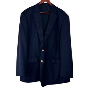 Lauren Ralph Lauren Navy Blue Blazer Jacket Men’s 48L 100% Wool Modern Preppy